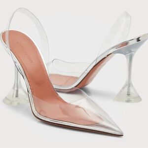 Amina Muaddi Clear PVC Slingback Pumps with Nude Insole